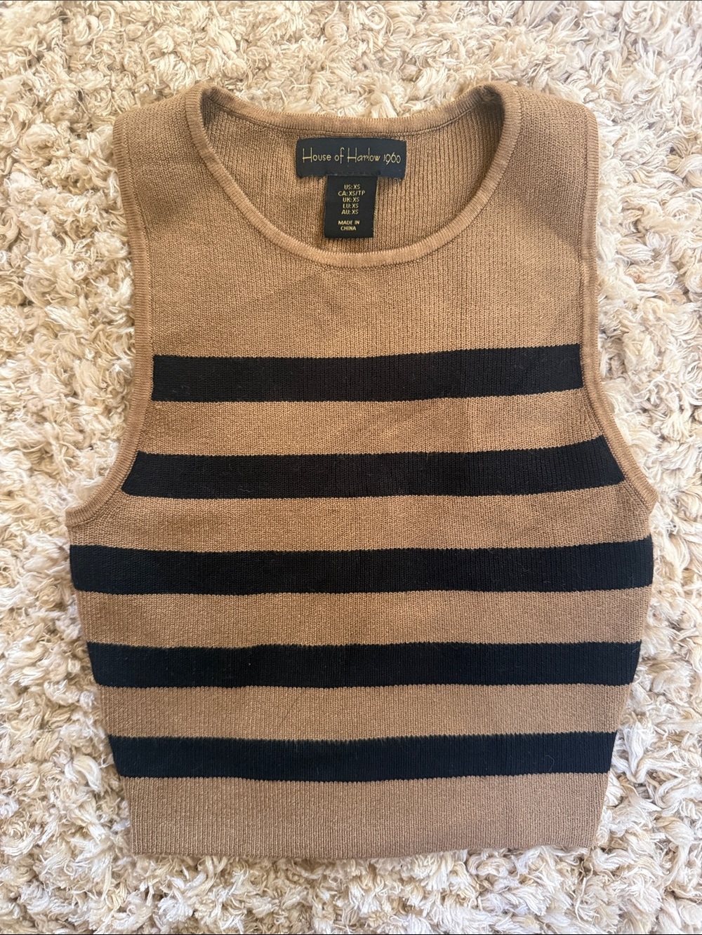 House of Harlow 1960 Camel and Black Striped Knit Tank